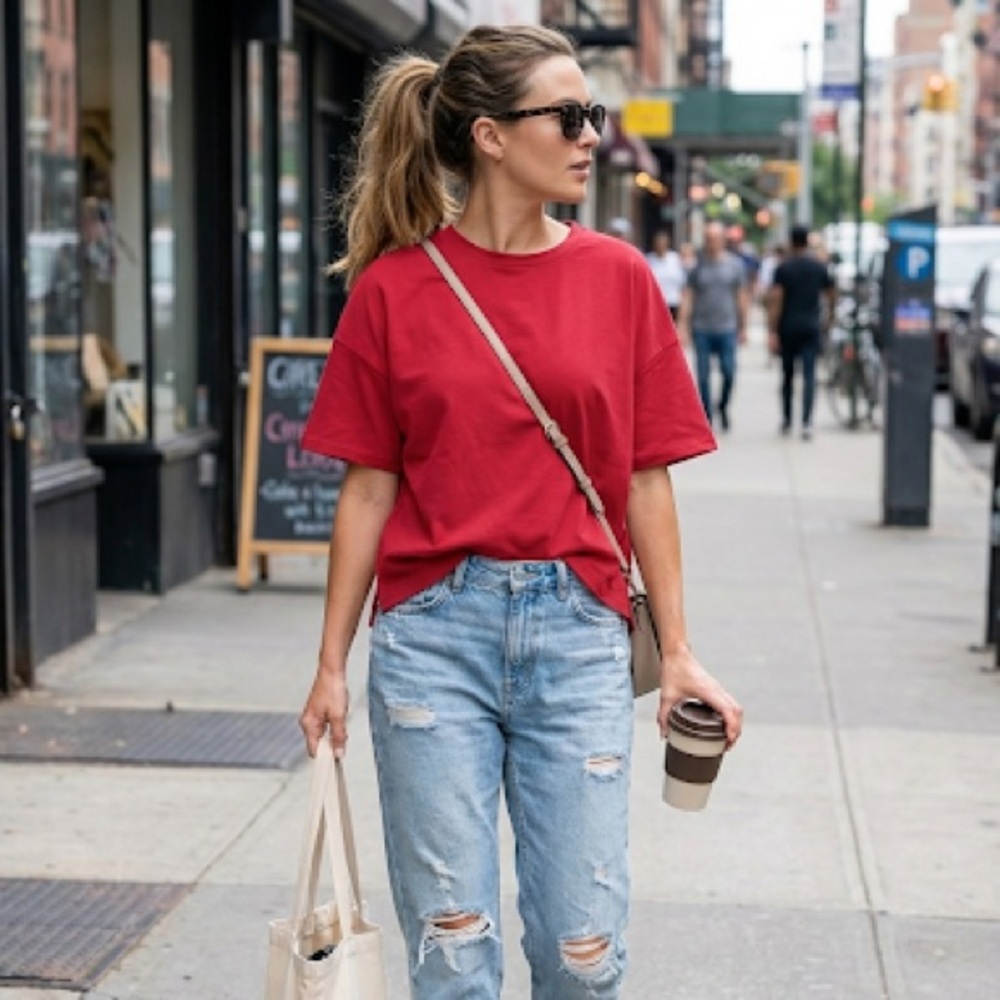 SHEIN Red Short Sleeve Tee
